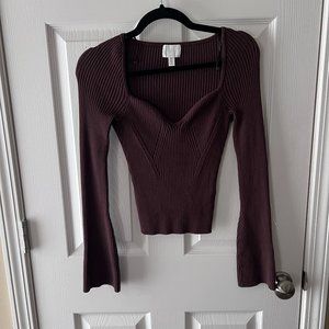 H&M | Brown Bell Sleeve Sweetheart Neckline Top